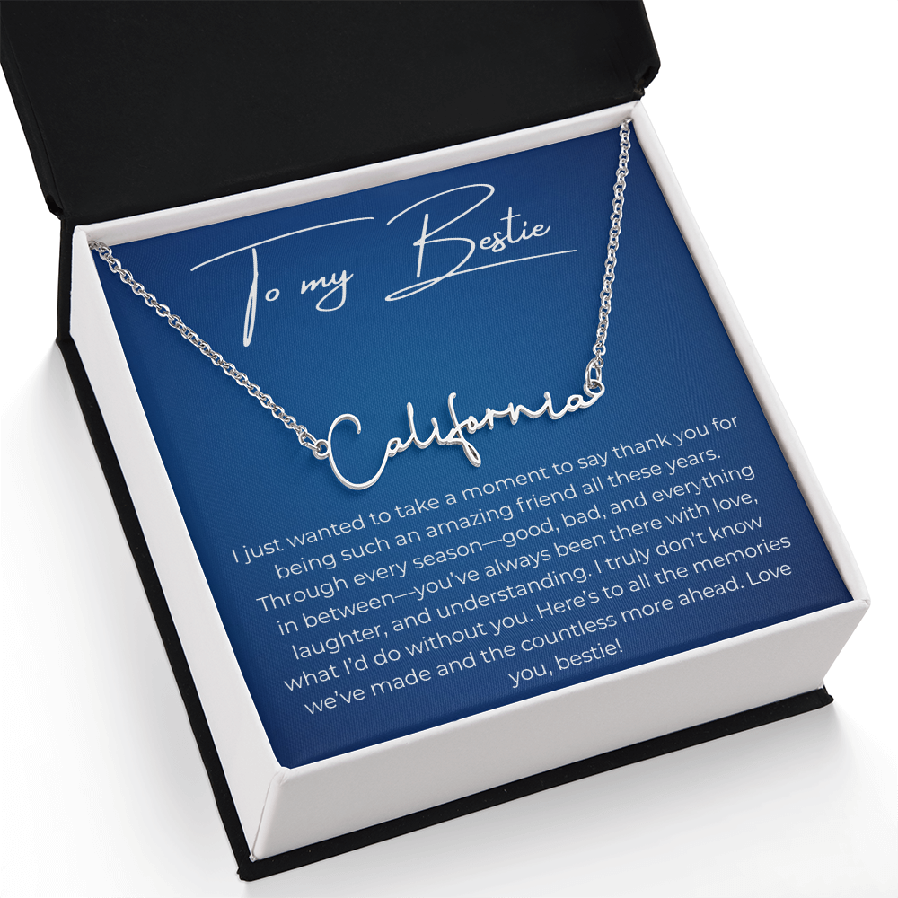 To My Best Friend – Custom Signature Name Necklace with Heartfelt Thank You Message Card