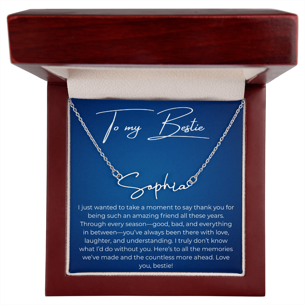 To My Best Friend – Custom Signature Name Necklace with Heartfelt Thank You Message Card
