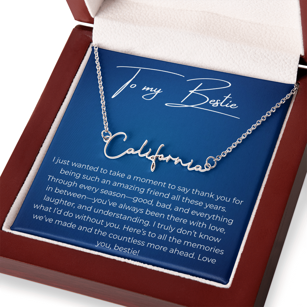 To My Best Friend – Custom Signature Name Necklace with Heartfelt Thank You Message Card